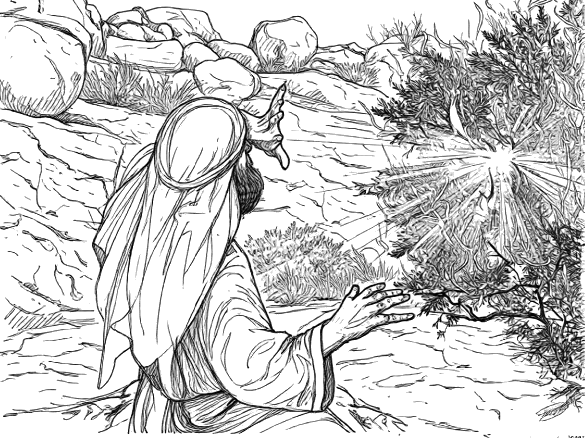 L'appel de Moïse au buisson ardent — à colorier