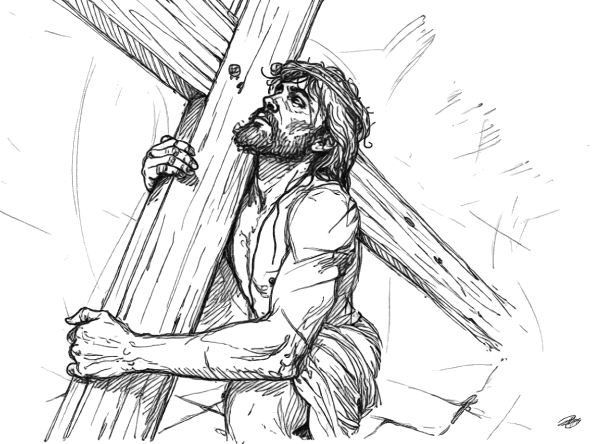Jésus portant la croix — à colorier
