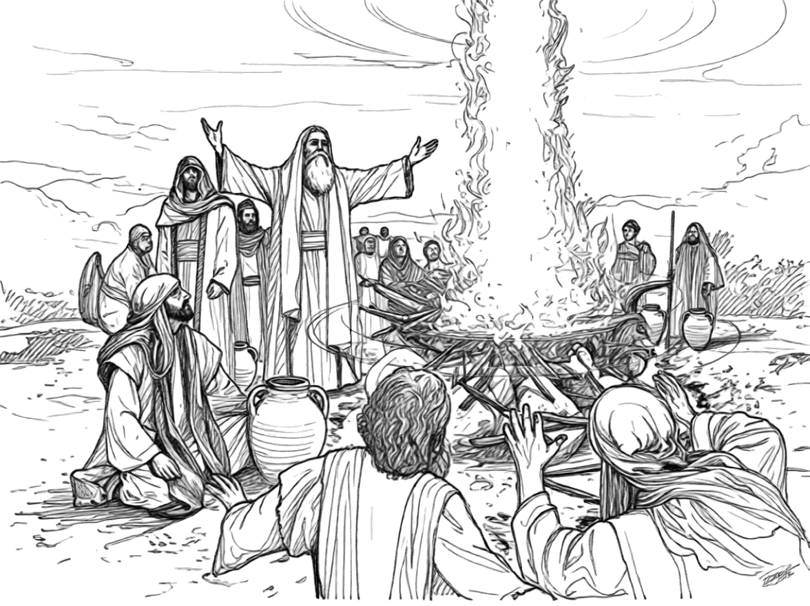Élie et le feu sur l'autel — à colorier