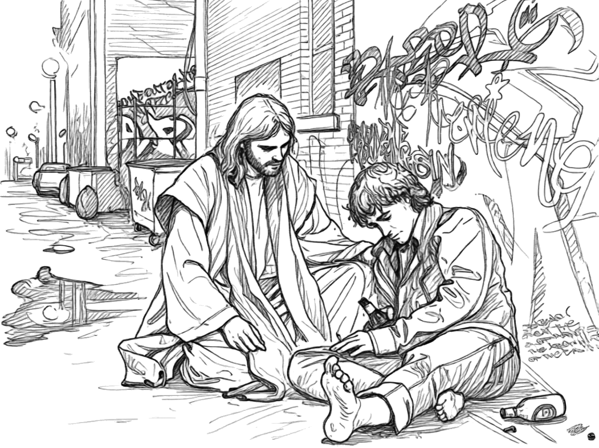 Jésus relève un jeune — à colorier