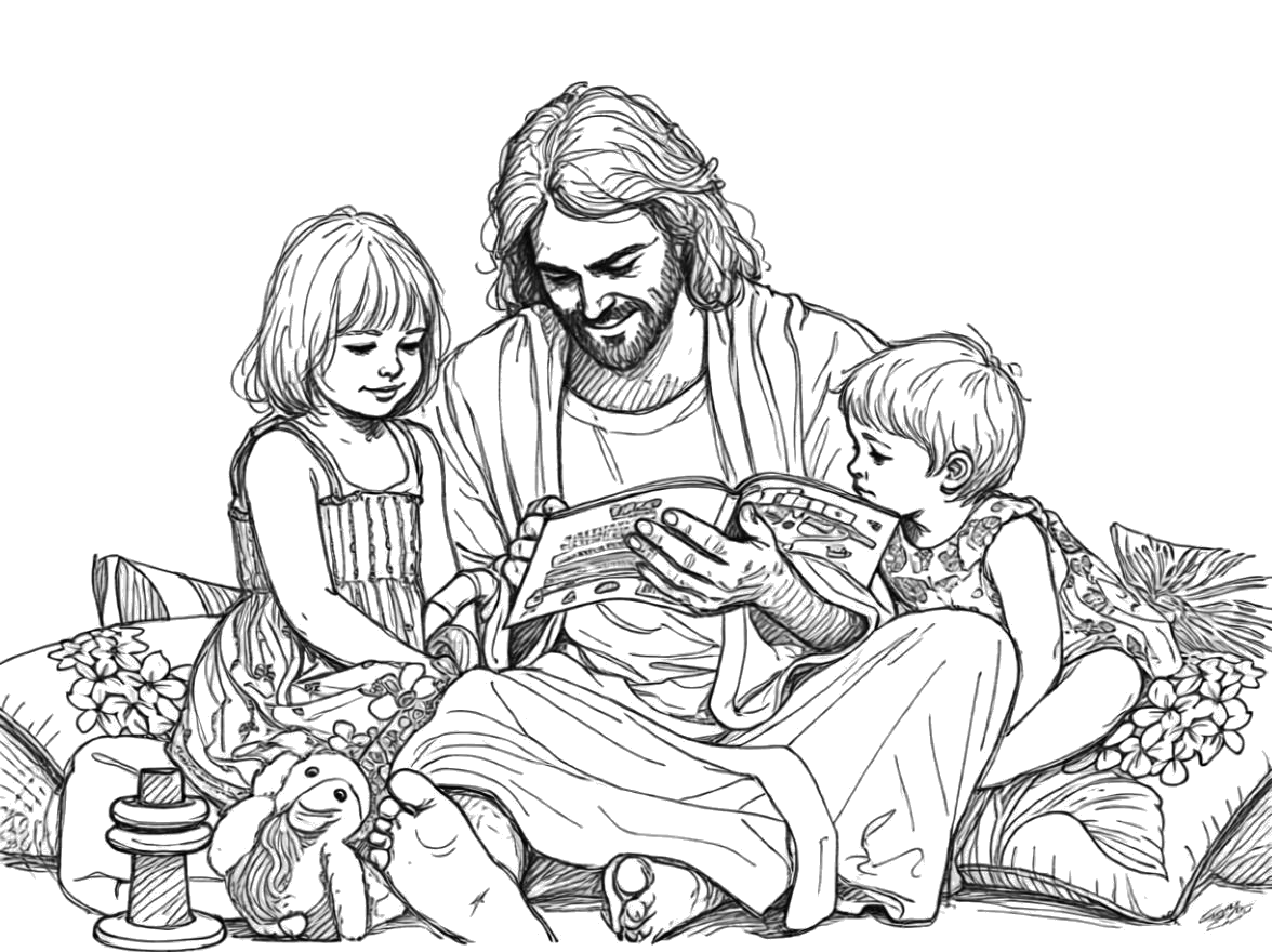 Jésus lit la Parole aux enfants — à colorier