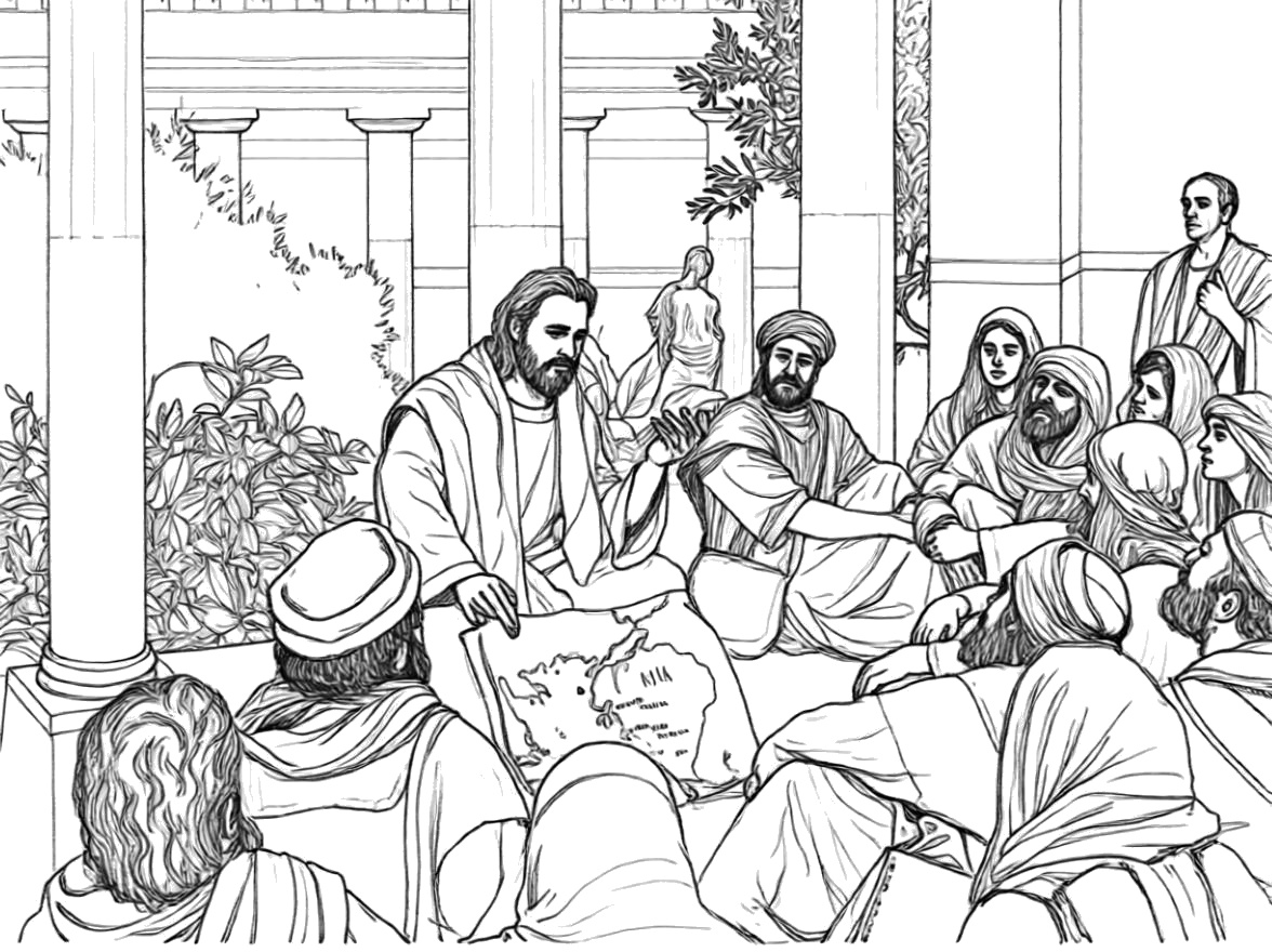 Jésus enseigne la foule — à colorier